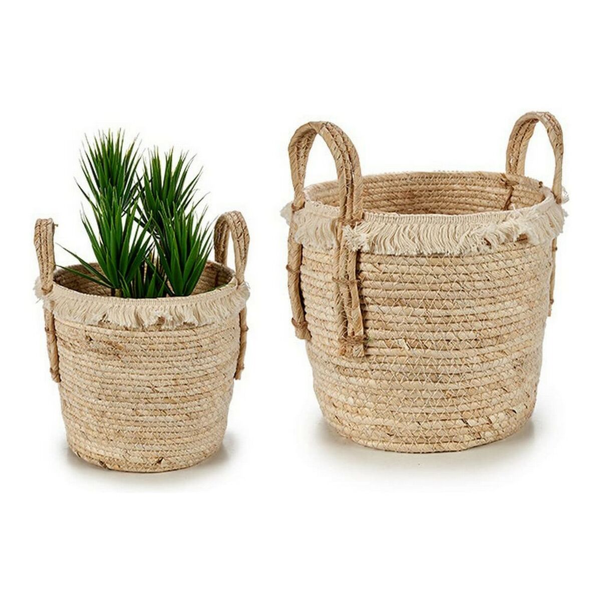 Planter With handles Natural Straw 23 x 30 x 22 cm