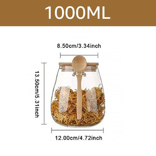 Glass Jar- Airtight Glass Jar With wooden Lids And Spoons