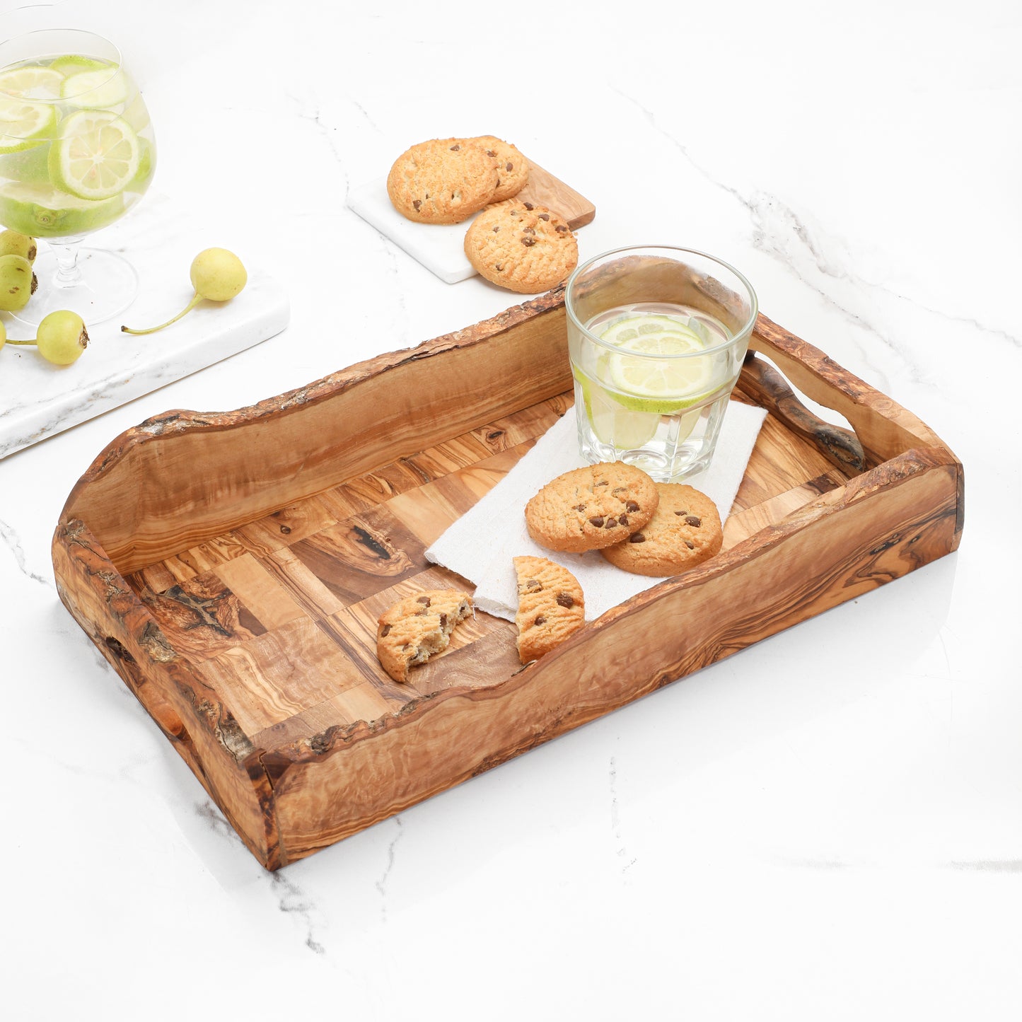 Handmade Olive Wood Rectangular Tray with Handles – Serving Board