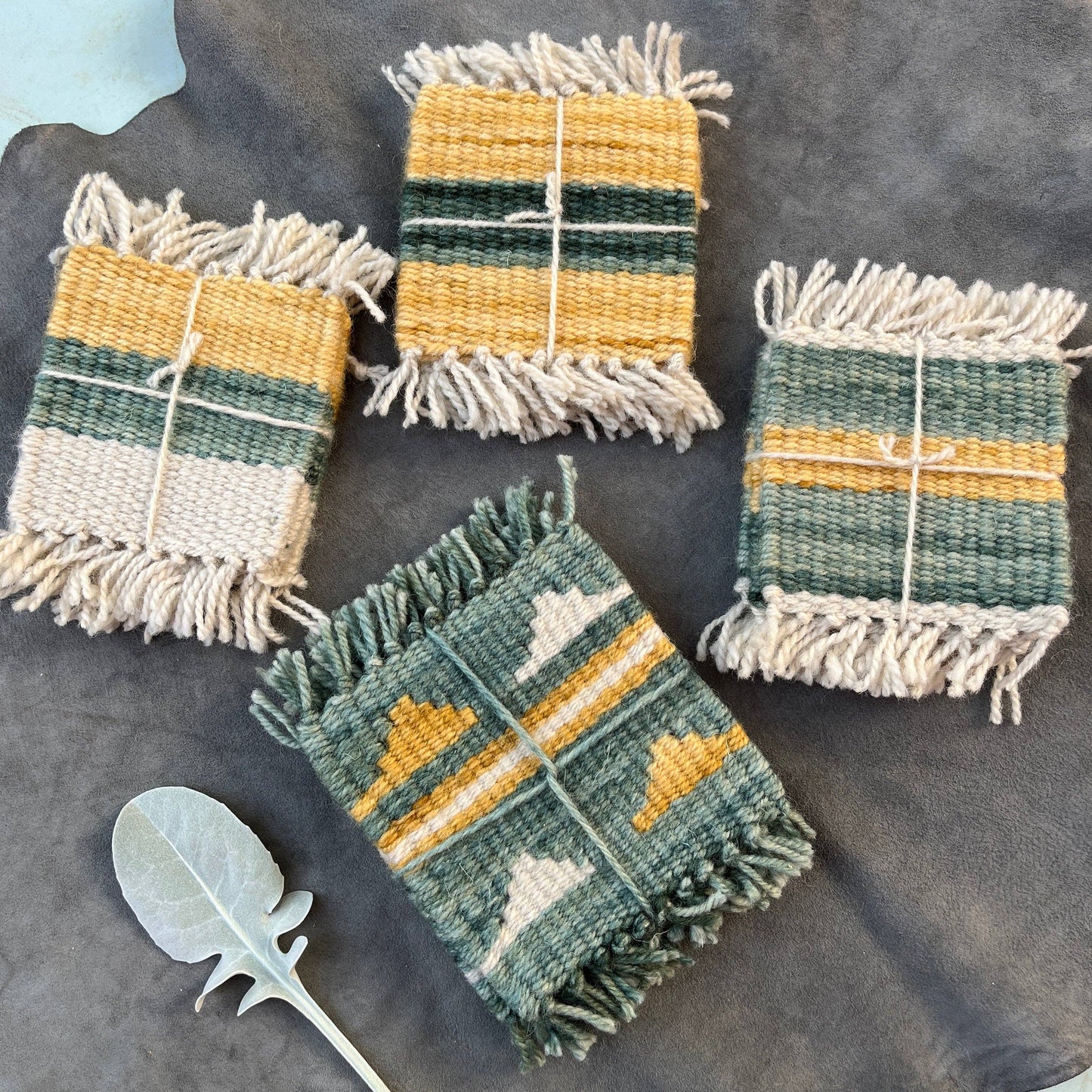 Coasters: Teal +Yellow Set of Four