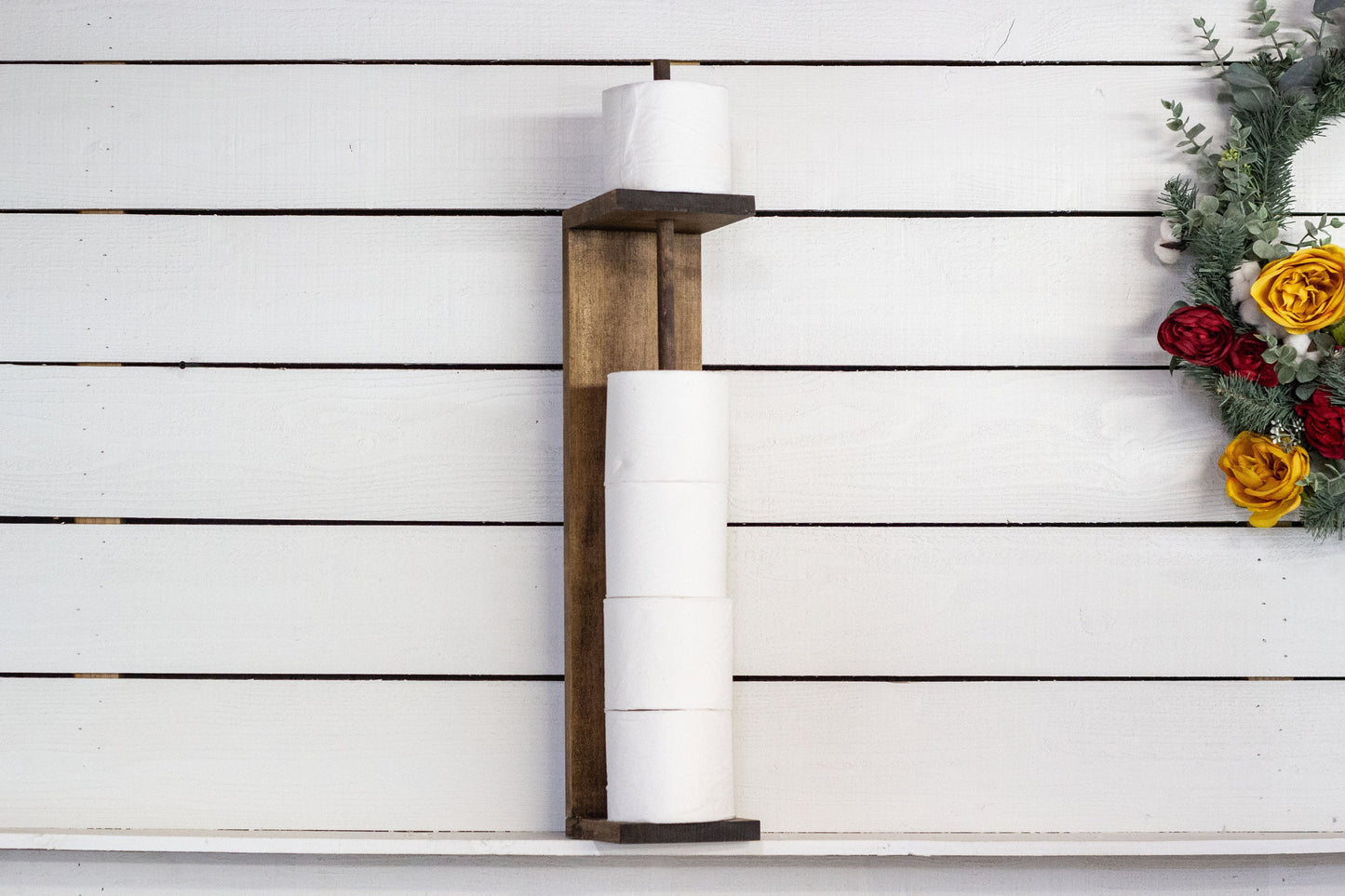 Natural Wood Toilet Paper Holder with storage