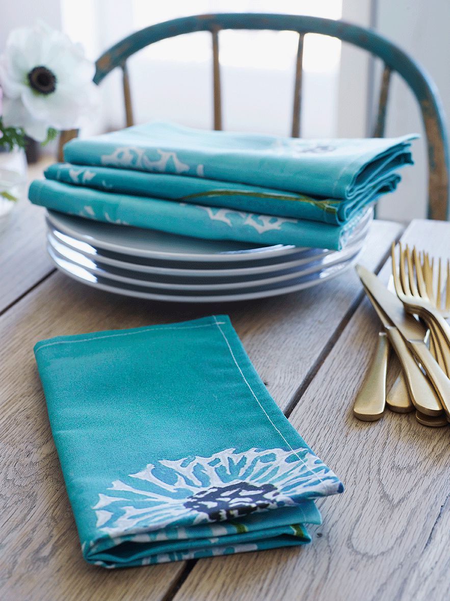 Napkin Set: Dandelions on Aqua