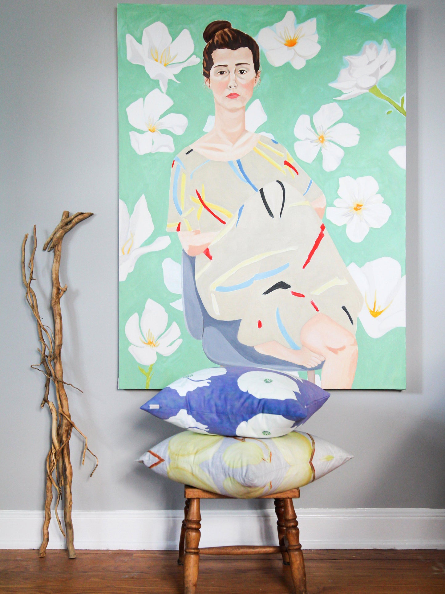 Throw Pillow: White Poppies on Violet