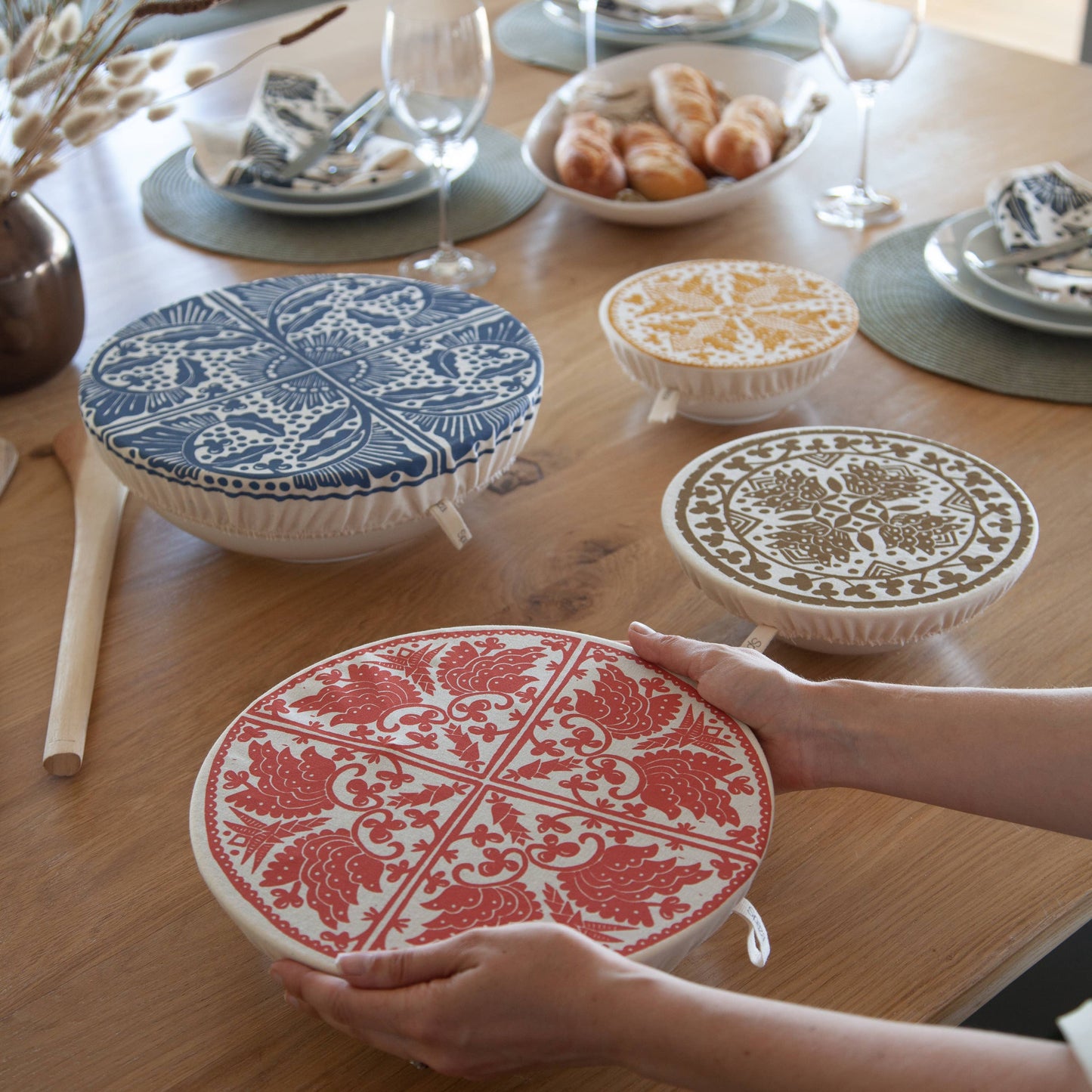 Dish and Bowl Cover : Set of 4 Assorted Sizes Organic Cotton