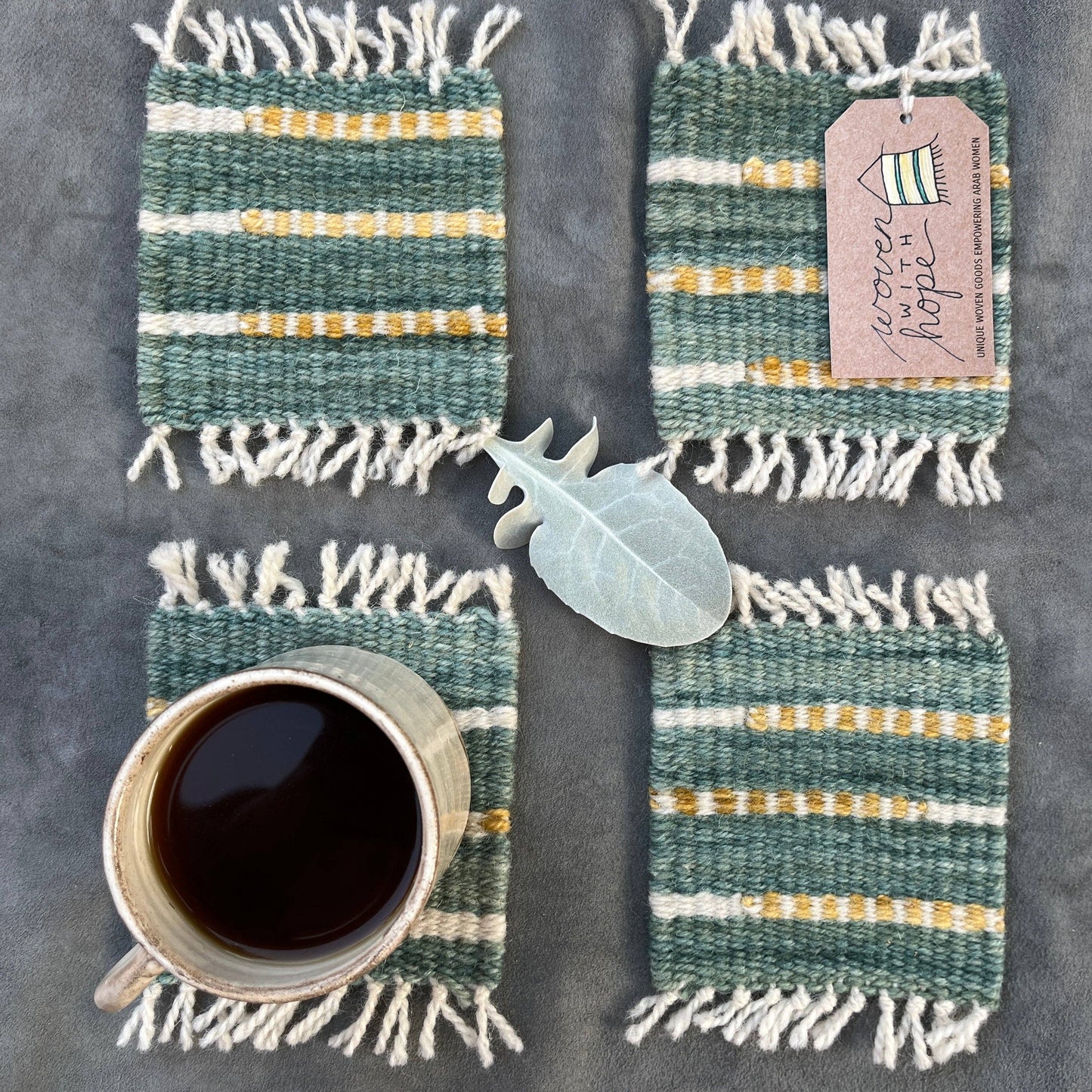 Coasters: Teal +Yellow Set of Four