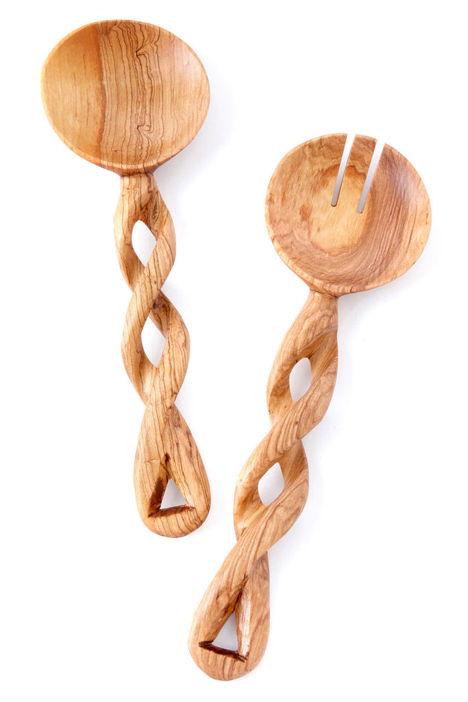 Wooden Utensils-Twisted Wooden Salad Server hand curved African spoon