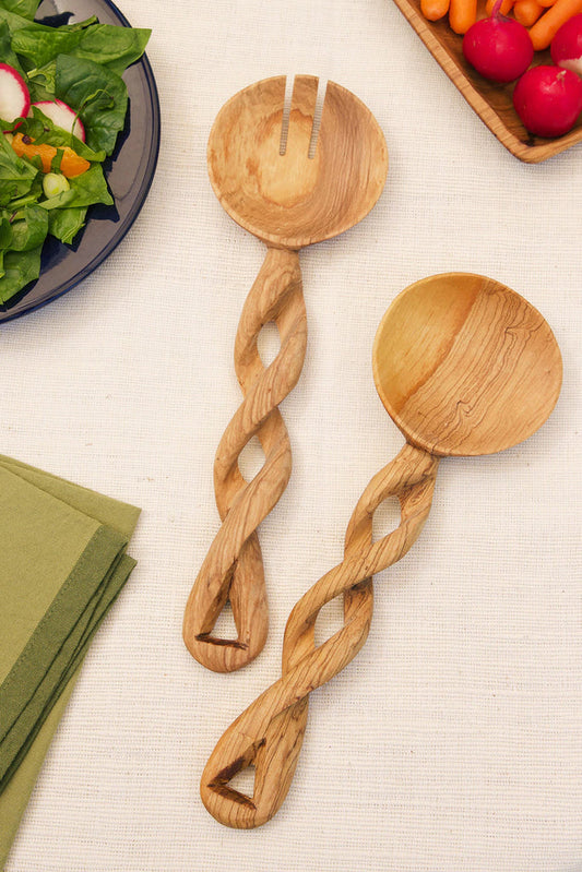 Wooden Utensils-Twisted Wooden Salad Server hand curved African spoon
