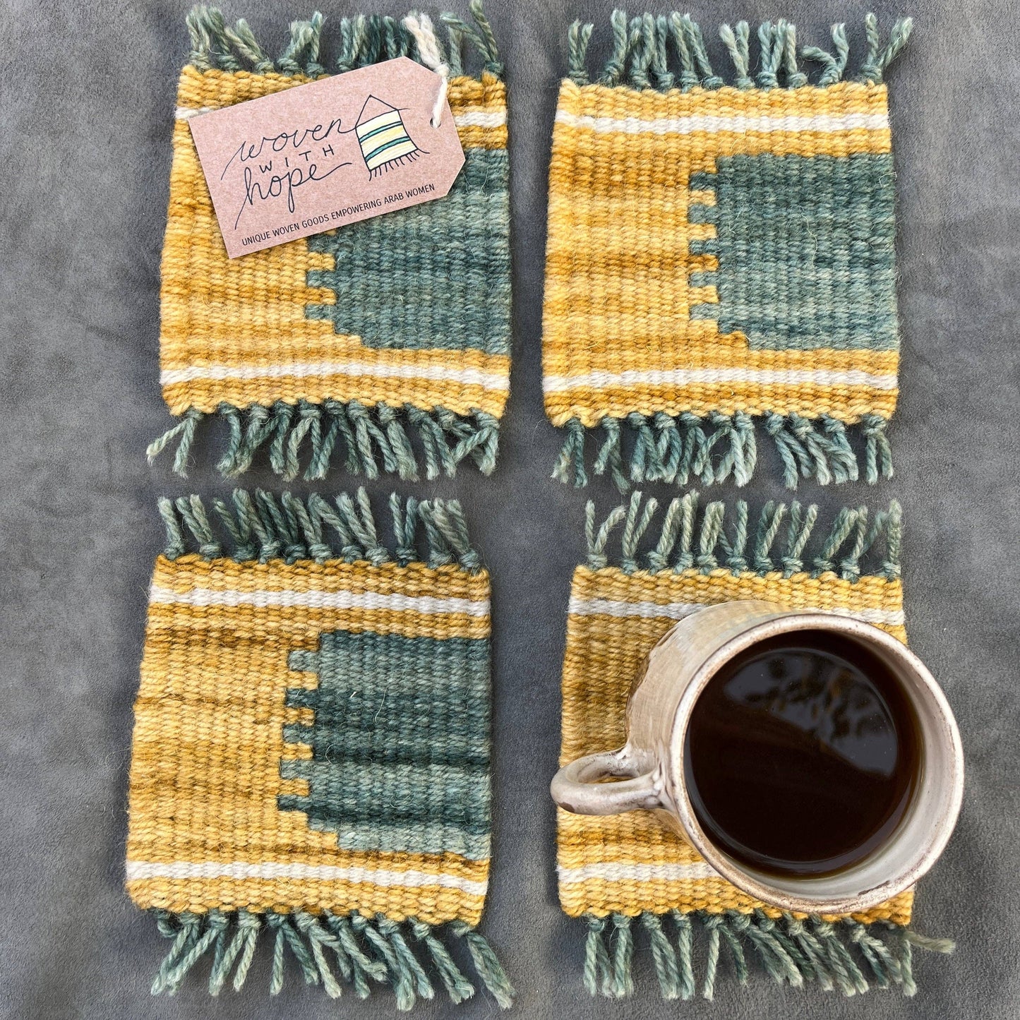 Coasters: Teal +Yellow Set of Four