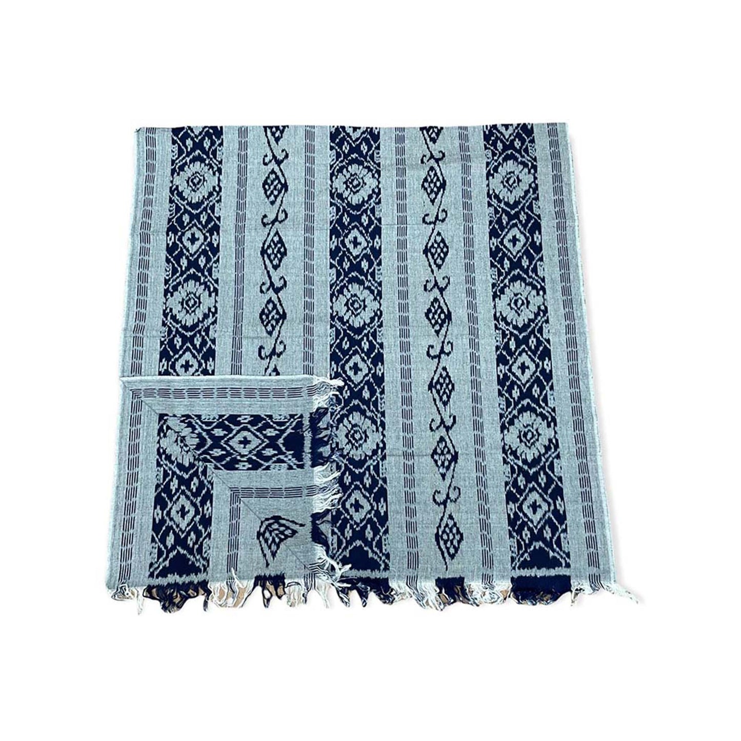 Throw Blanket Ikat Gray & Dark Blue Handwoven in Indonesia