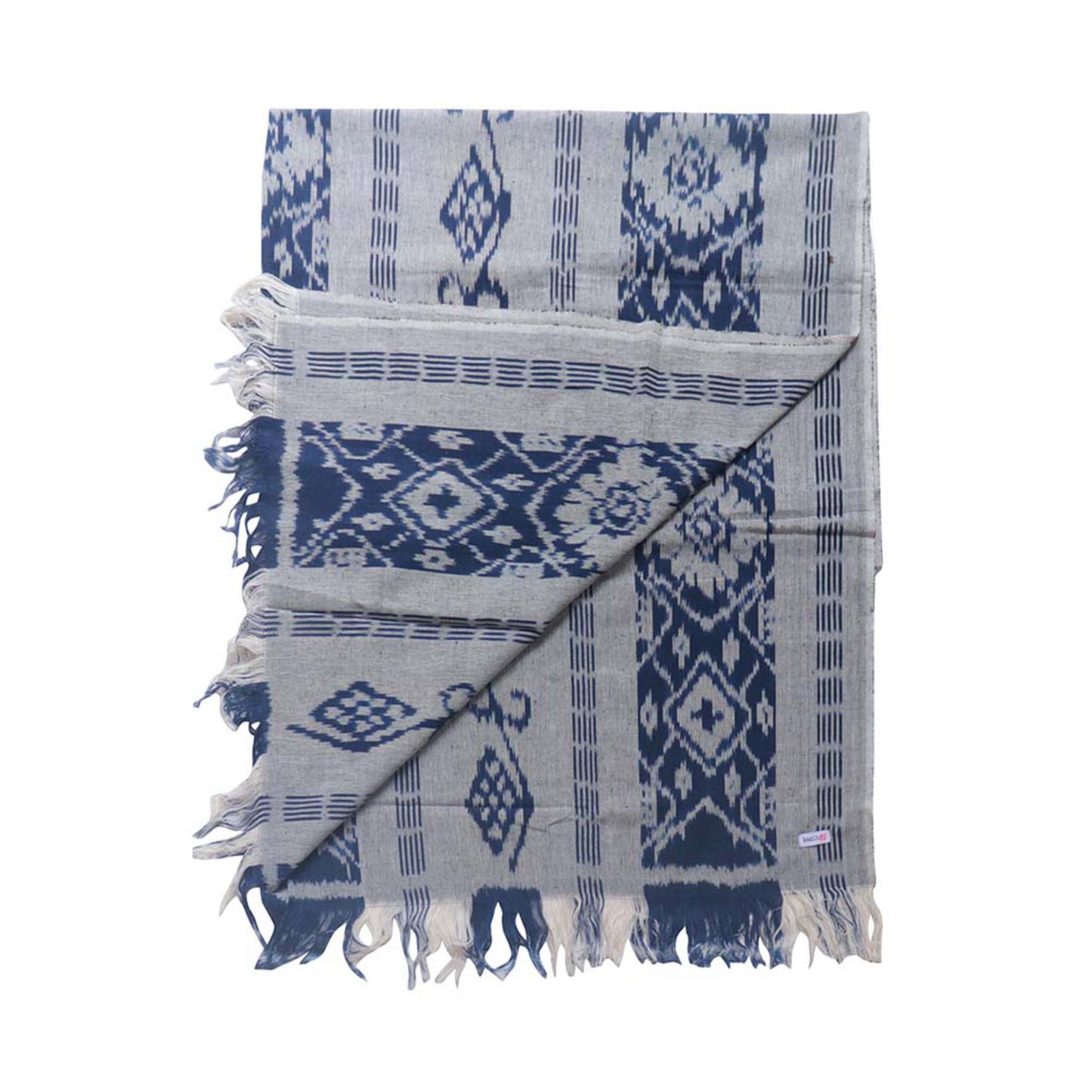 Throw Blanket Ikat Gray & Dark Blue Handwoven in Indonesia