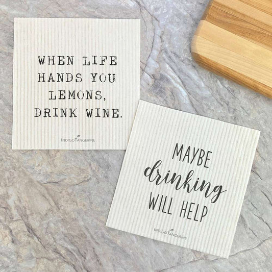 Swedish Dish Cloth- 2pk Lemons, Maybe Drinking