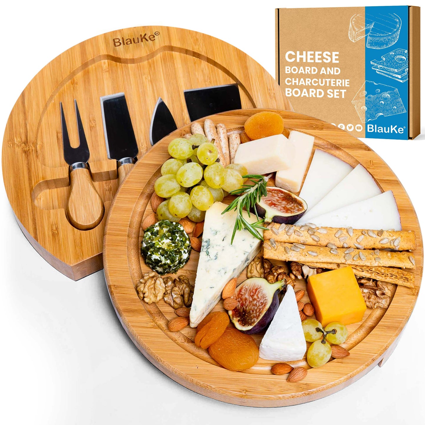 Cutting & Serving Board- Bamboo Cheese Board and Knife Set