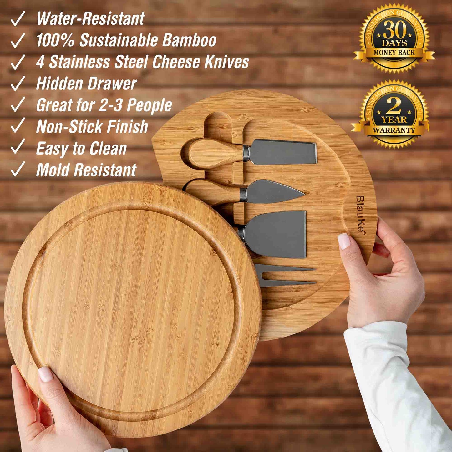 Cutting & Serving Board- Bamboo Cheese Board and Knife Set