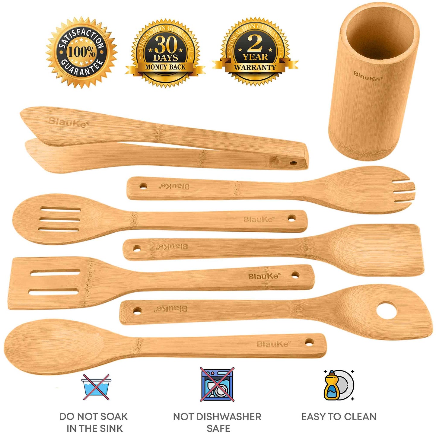 Wooden Cooking Utensils -8 piece with holder