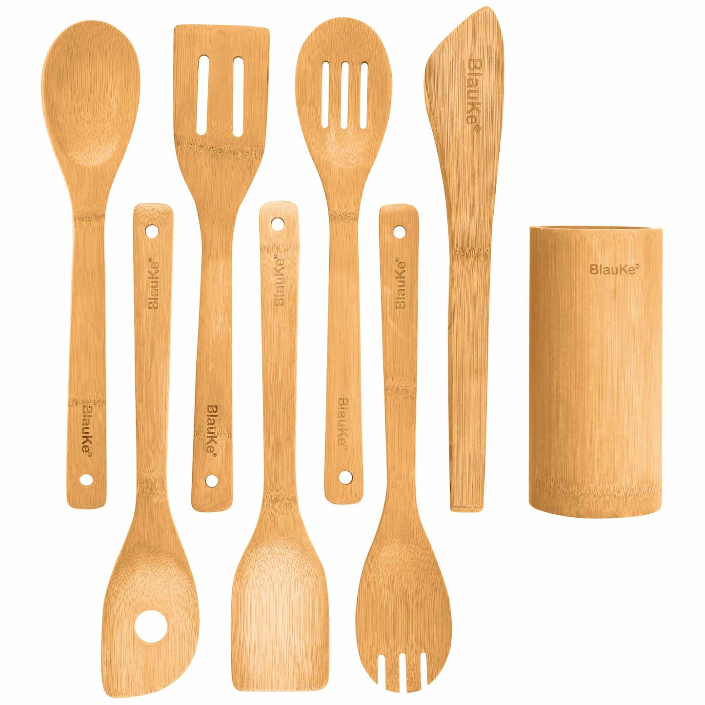Wooden Cooking Utensils -8 piece with holder