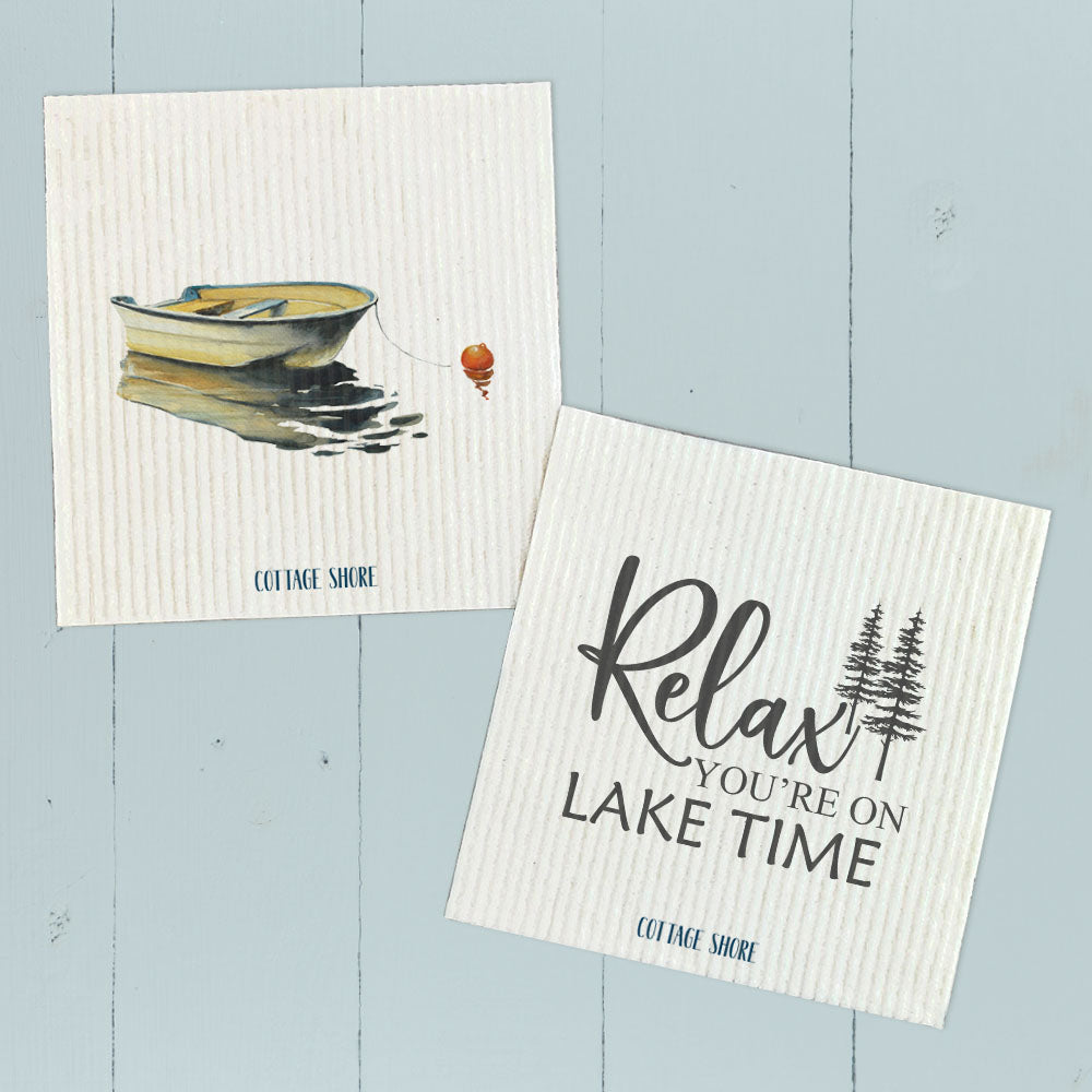 Swedish Dish Cloth- 2pk Relax You're on Lake Time, Rowboat