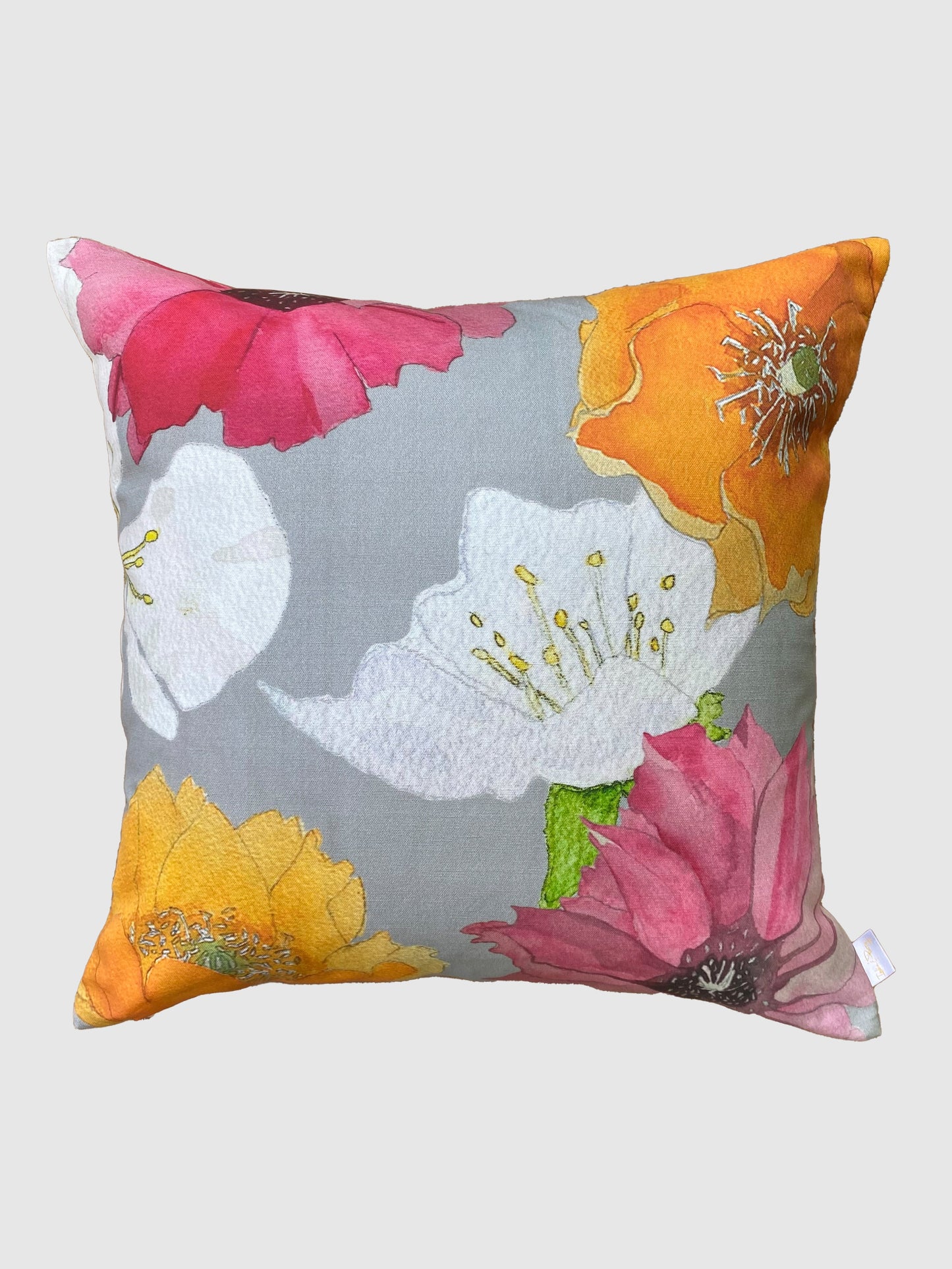 Throw Pillow: Cactus Flowers on Grey