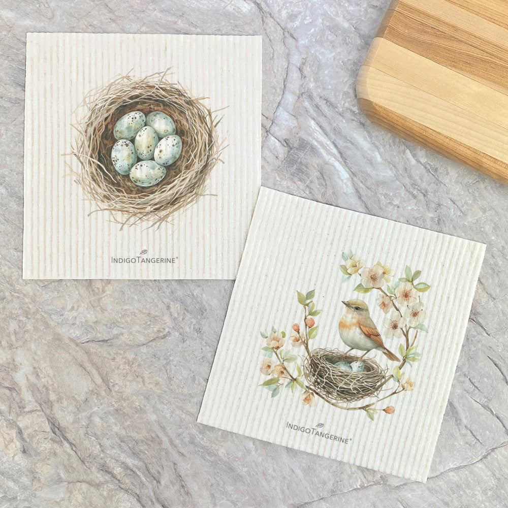 Swedish Dish Cloth- 2pk Robins' Nest & Cherry Blossom - Spring