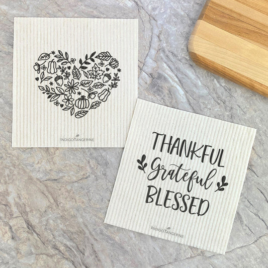 Swedish Dish Cloth- 2pk Fall Heart, Thankful