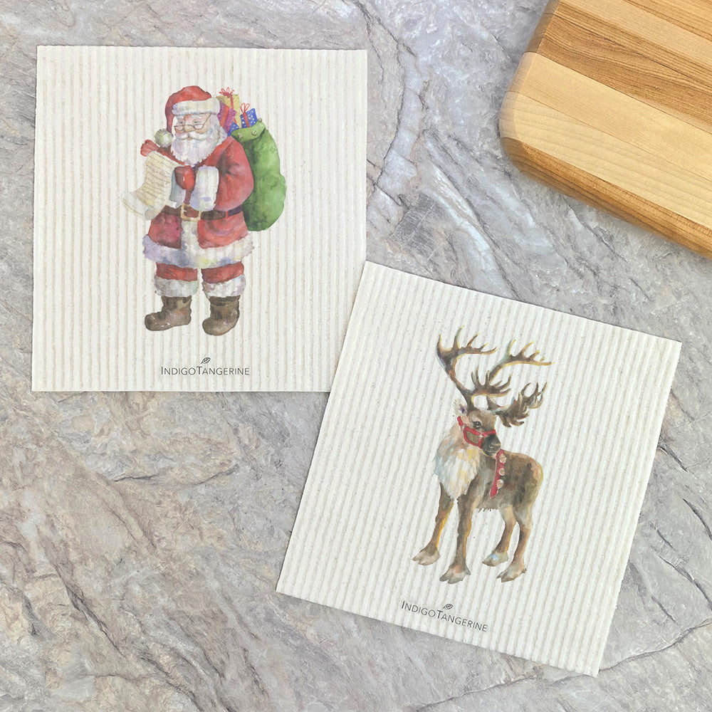 Swedish Dish Cloth- 2pk Santa, Reindeer