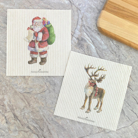 Swedish Dish Cloth- 2pk Santa, Reindeer