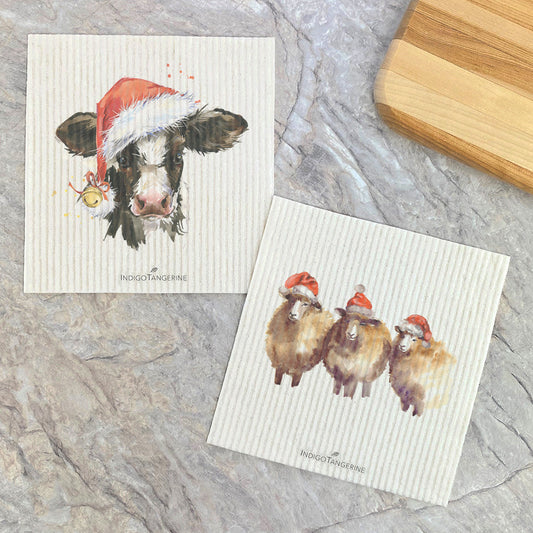 Swedish Dish Cloth- 2pk Christmas Cow, Sheep