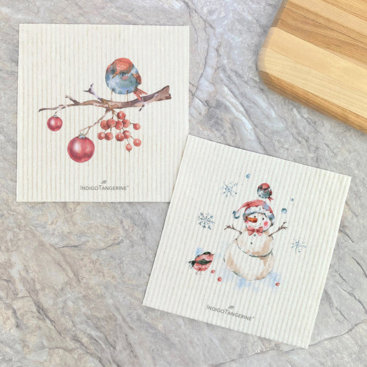Swedish Dish Cloth- 2pk Christmas Branch, Snowman