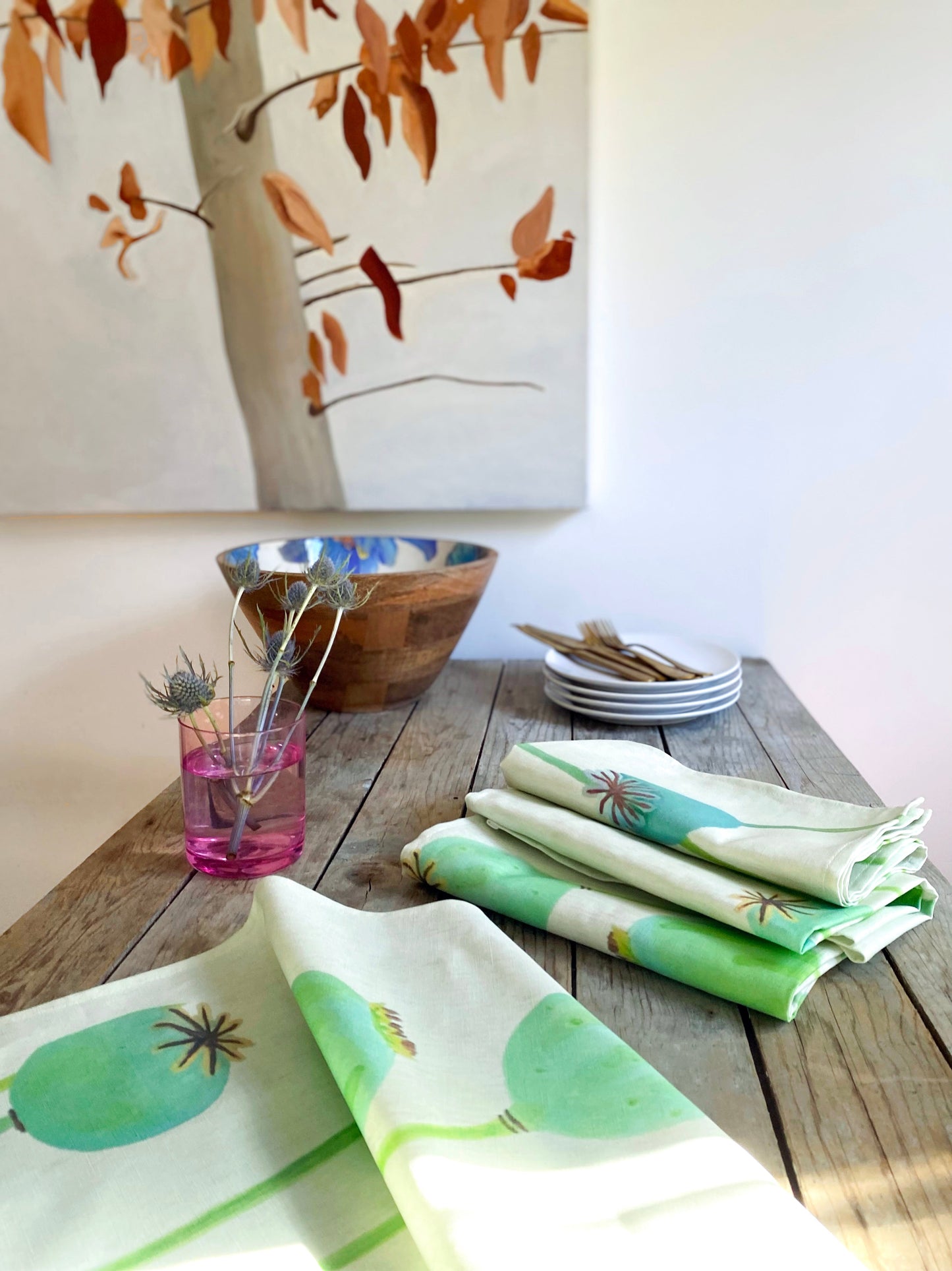 Napkin Set: Poppy Pods on Ecru