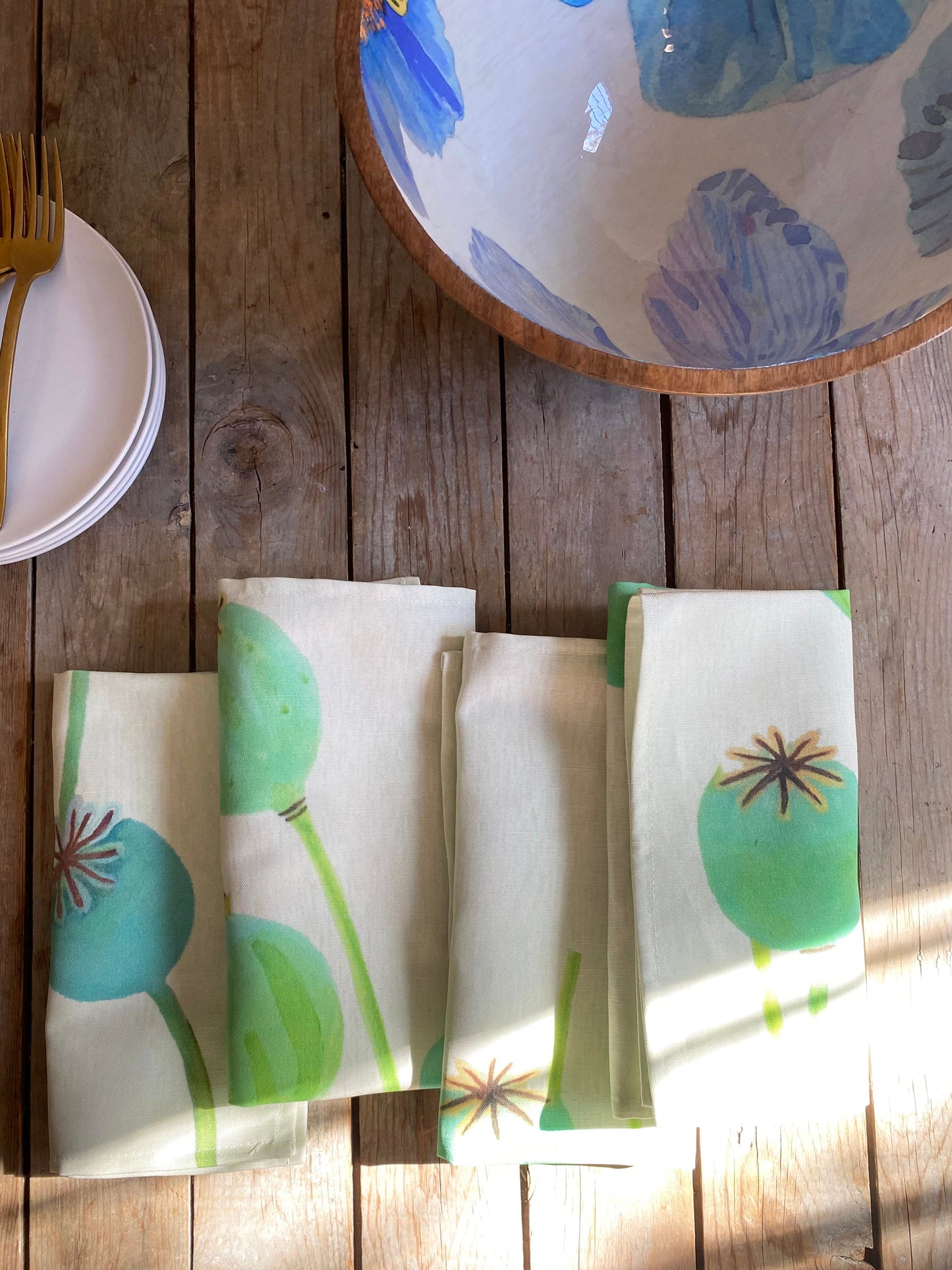 Napkin Set: Poppy Pods on Ecru