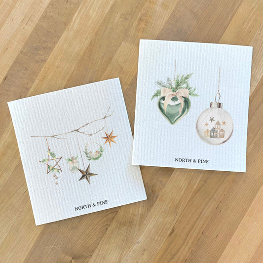 Swedish Dish Cloth- 2pk Set of Festive Branch and Greenery Ornaments