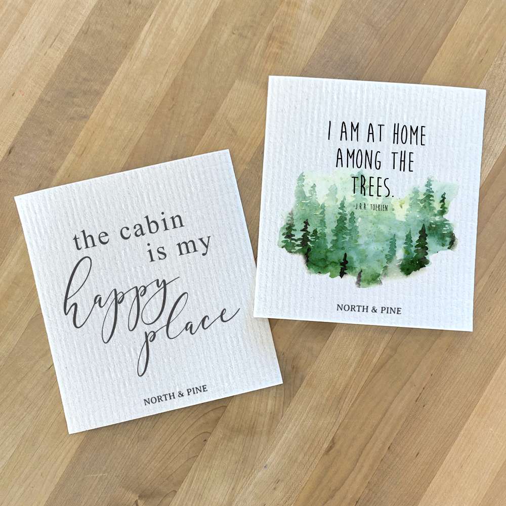 Swedish Dish Cloth- 2pk Cabin Happy Place, Home Among Trees