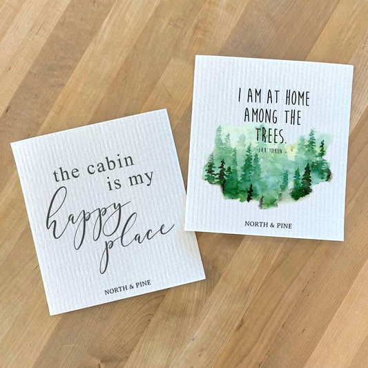 Swedish Dish Cloth- 2pk Cabin Happy Place, Home Among Trees