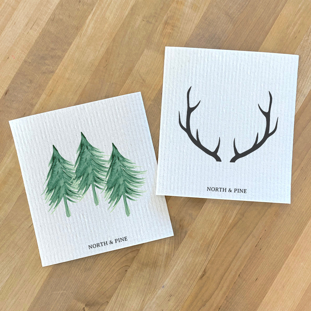Swedish Dish Cloth- 2pk Three Trees, Antlers 2 pk