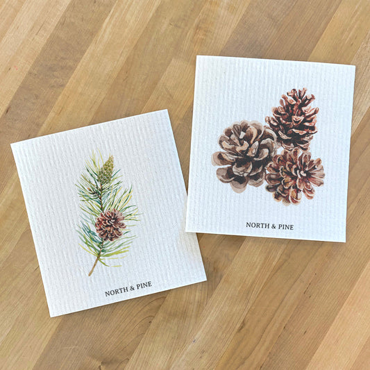 Swedish Dish Cloth- 2pk Pine Branches, Pinecones