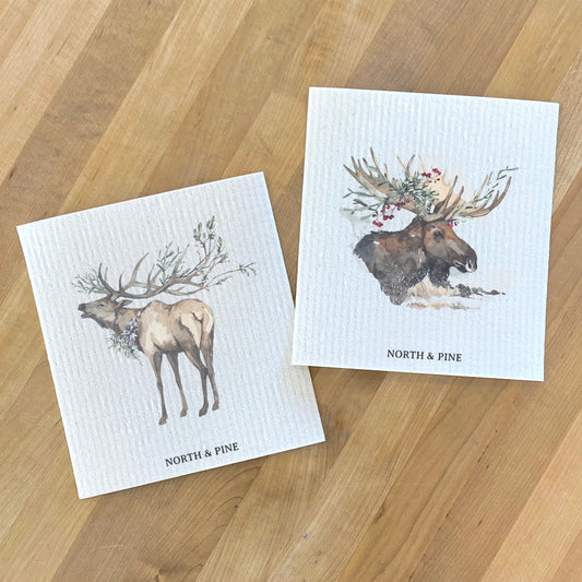 Swedish Dish Cloth- 2pk Winter Moose, Winter Elk