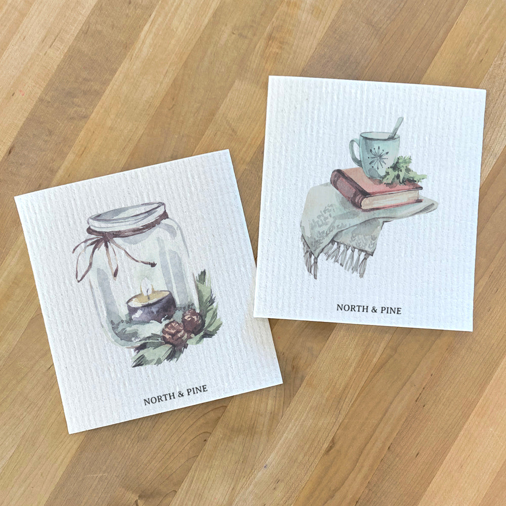 Swedish Dish Cloth- 2pk Winter Lantern, Cozy Book