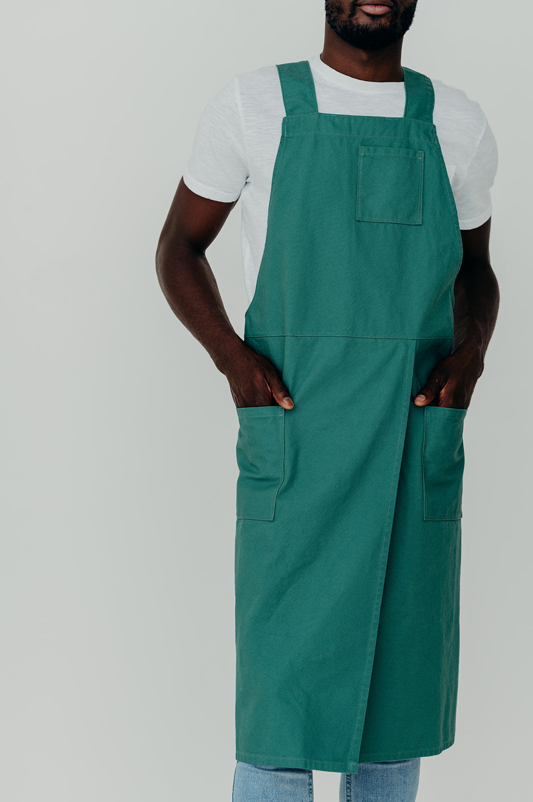 Apron- Split Leg Linen Smock Apron with Cross Back