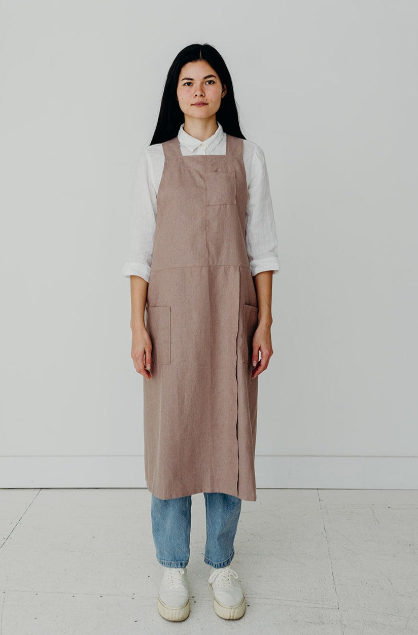 Apron- Split Leg Linen Smock Apron with Cross Back