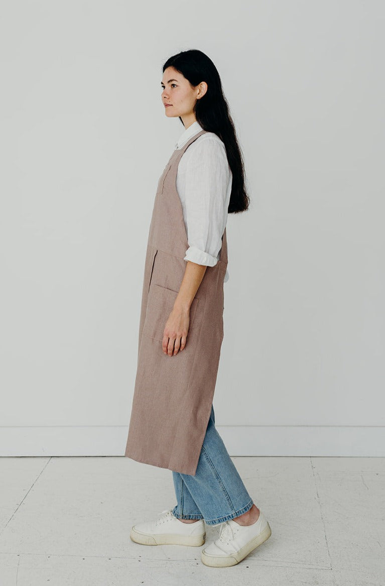 Apron- Split Leg Linen Smock Apron with Cross Back
