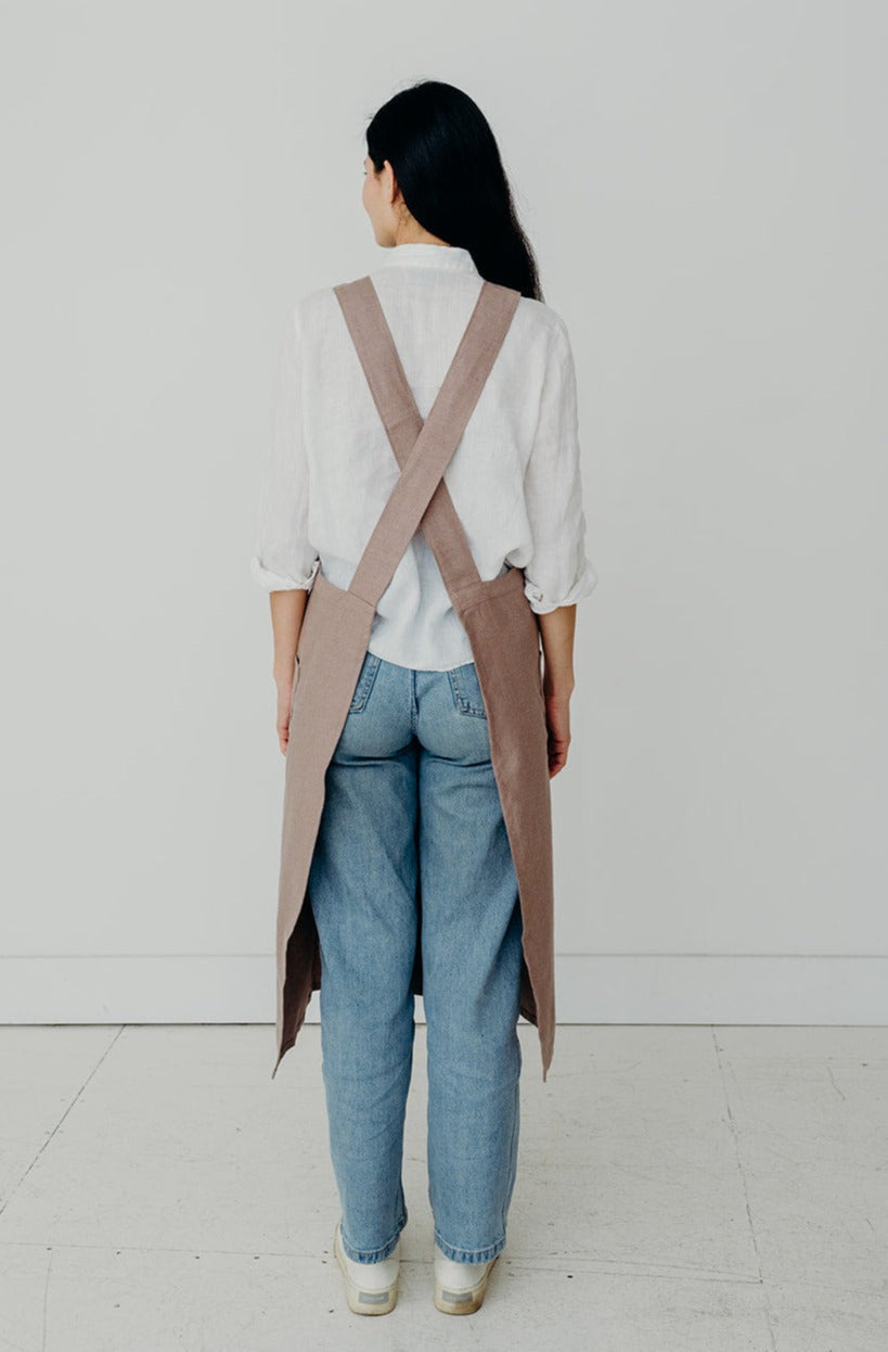 Apron- Split Leg Linen Smock Apron with Cross Back