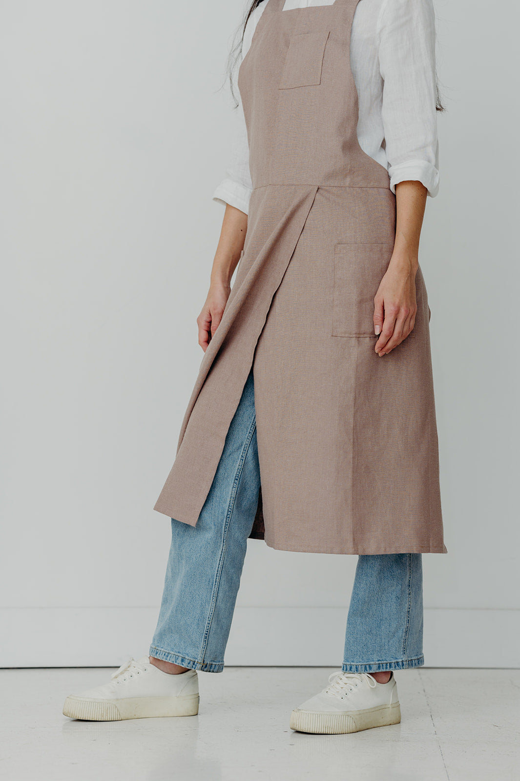 Apron- Split Leg Linen Smock Apron with Cross Back