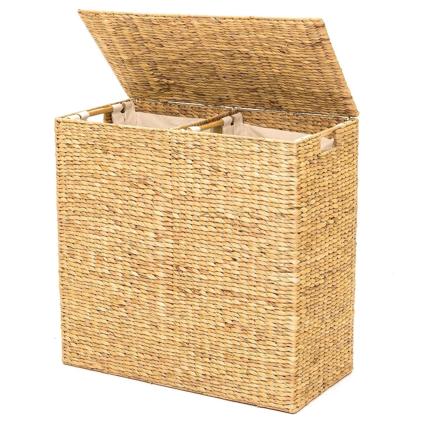 Basket- Natural 2-Bin Handwoven Laundry Hamper w/ Handles Yellow Crius