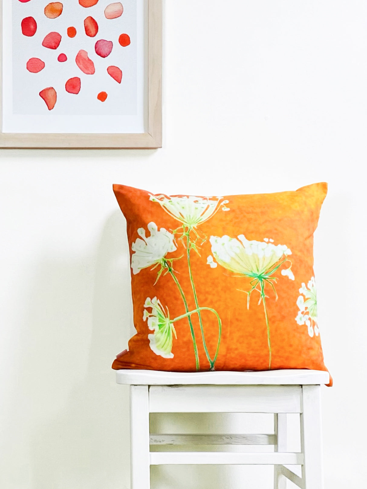 Throw Pillow: Queen Anne's Lace on Rusty Orange