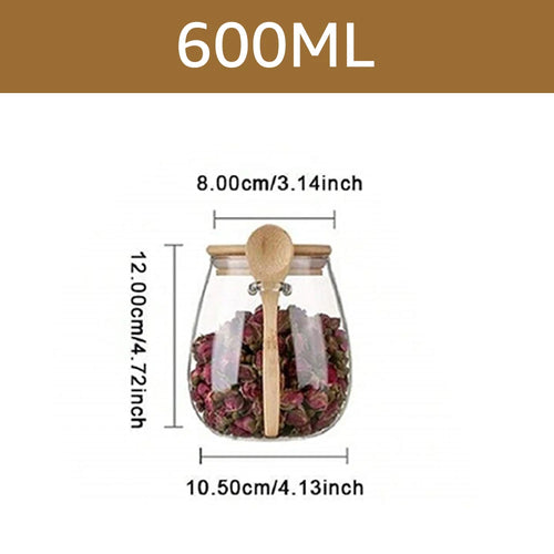 Glass Jar-  Airtight Glass Jar With wooden Lids And Spoons