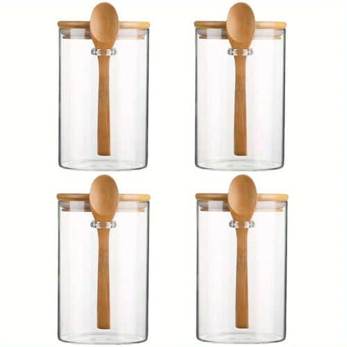 Glass Jars- Airtight Glass Jars With wooden Lids And Spoons