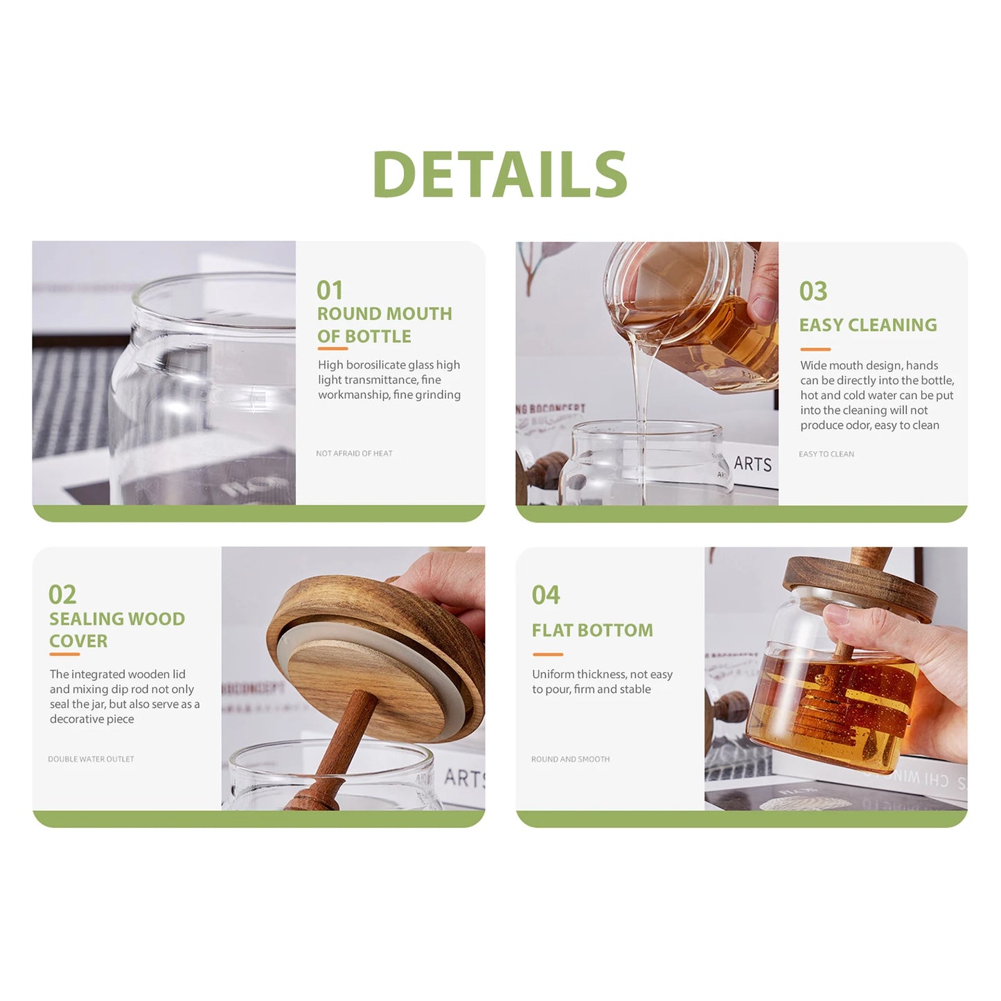 Glass Jars- Honey Jar with Wooden Dipper and Lid