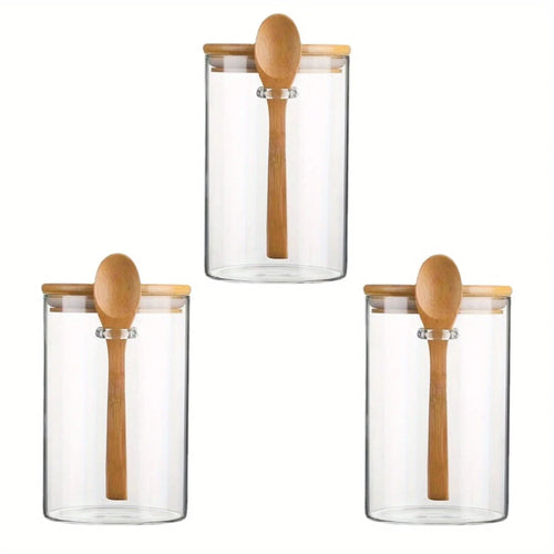 Glass Jars- Airtight Glass Jars With wooden Lids And Spoons