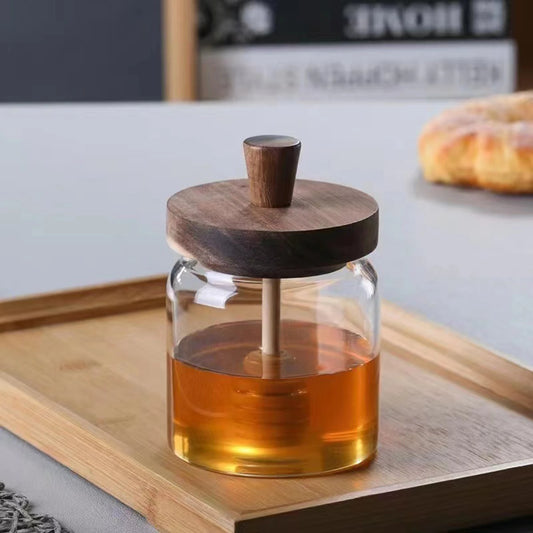 Glass Jars- Honey Jar with Wooden Dipper and Lid