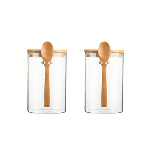 Glass Jars- Airtight Glass Jars With wooden Lids And Spoons