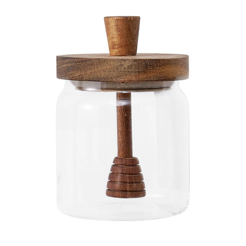 Glass Jars- Honey Jar with Wooden Dipper and Lid